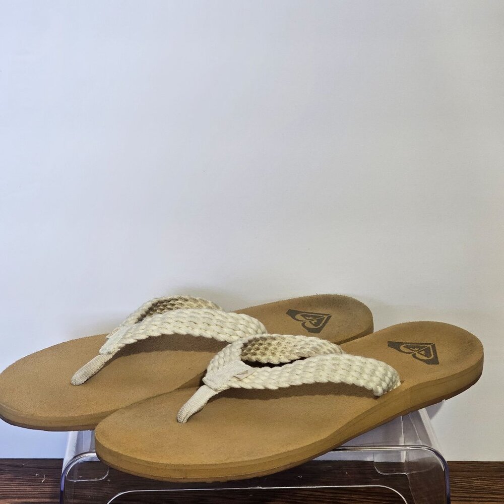 Size 10 Roxy Herringbone Braided Fabric Soft Flip Flops